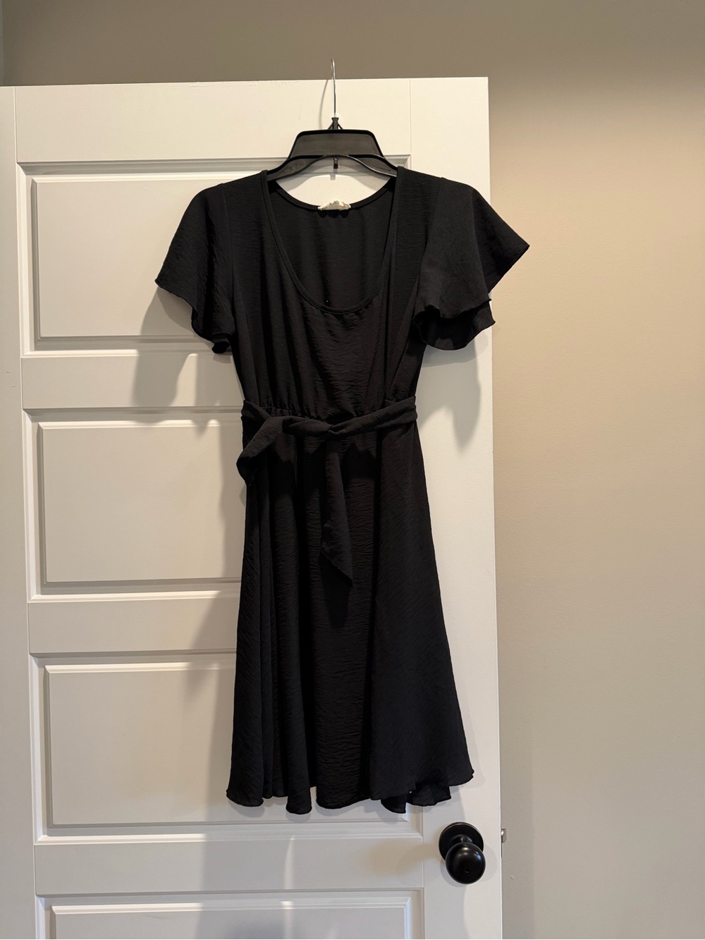 See You Monday Black Tie-Waist Flutter Midi Dress